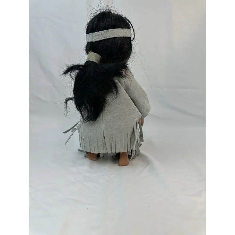 Vintage Native American Style Doll 12” – Feather Defect – Signed Neck Mark